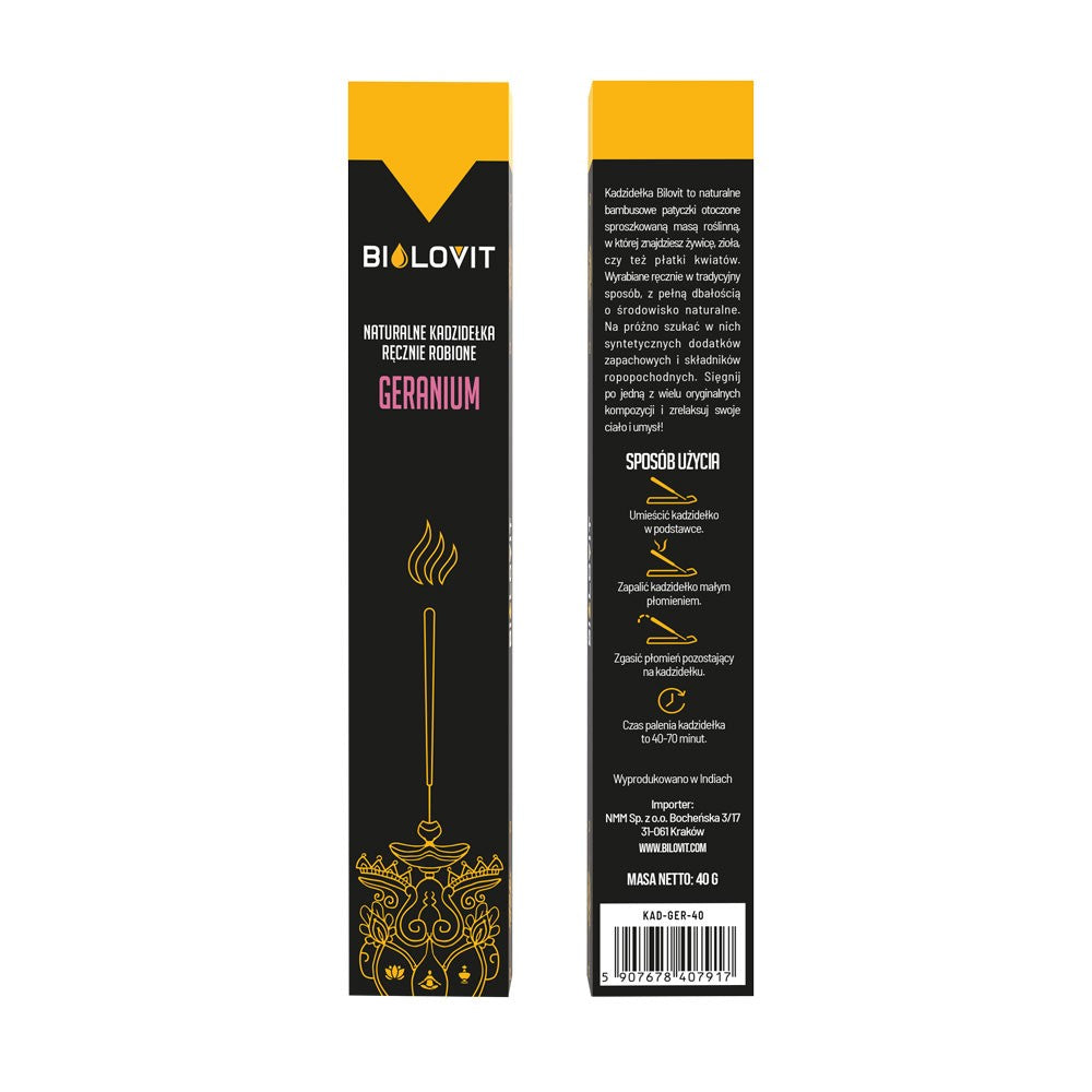 Bilovit natūralios aromatinės smilkalų lazdelės Geranium - 40 g