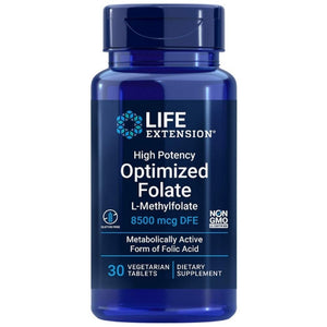 Life Extension didelio stiprumo optimizuotas folatas 8500 mcg - 30 tablečių