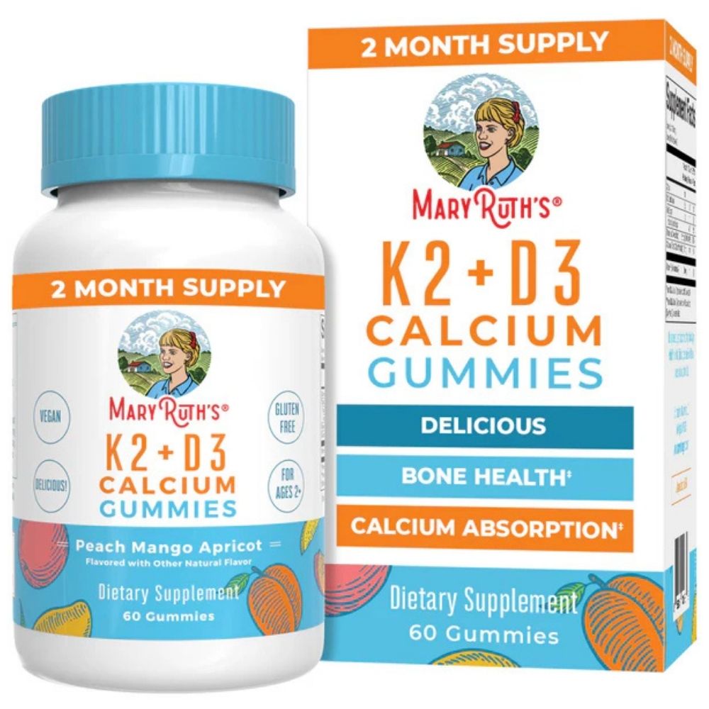 MaryRuth's Vitaminas K2+D3 ir kalcis drebučiuose, persikų, mangų ir kriaušių - 60 vnt.