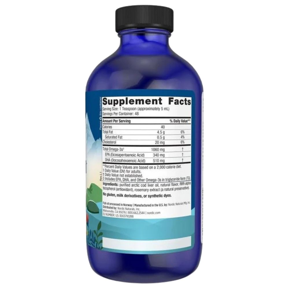 Nordic Naturals Arctic menkių kepenų aliejus apelsinų spalvos - 237 ml