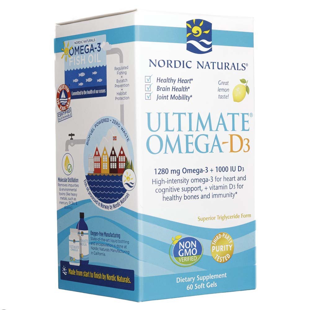 Nordic Naturals Ultimate Omega-D3, citrinų skonio, 250 mg - 60 minkštųjų kapsulių