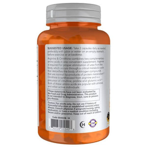 Now Foods L-argininas 500 mg ir L-ornitinas 250 mg - 100 kapsulių