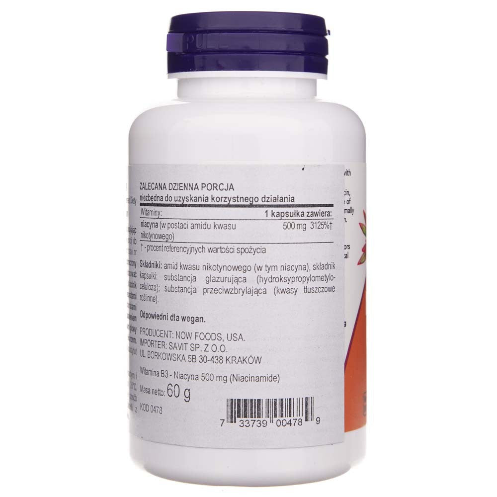 Now Foods Niacinamide 500 mg - 100 kapsulių
