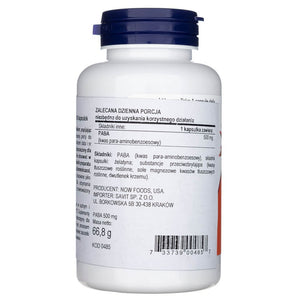 Now Foods PABA 500 mg - 100 kapsulių - Magnis.lt