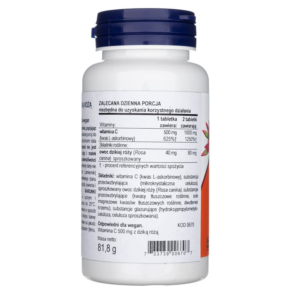 Now Foods vitaminas C-500 su rožių klubais - 100 tablečių - Magnis.lt