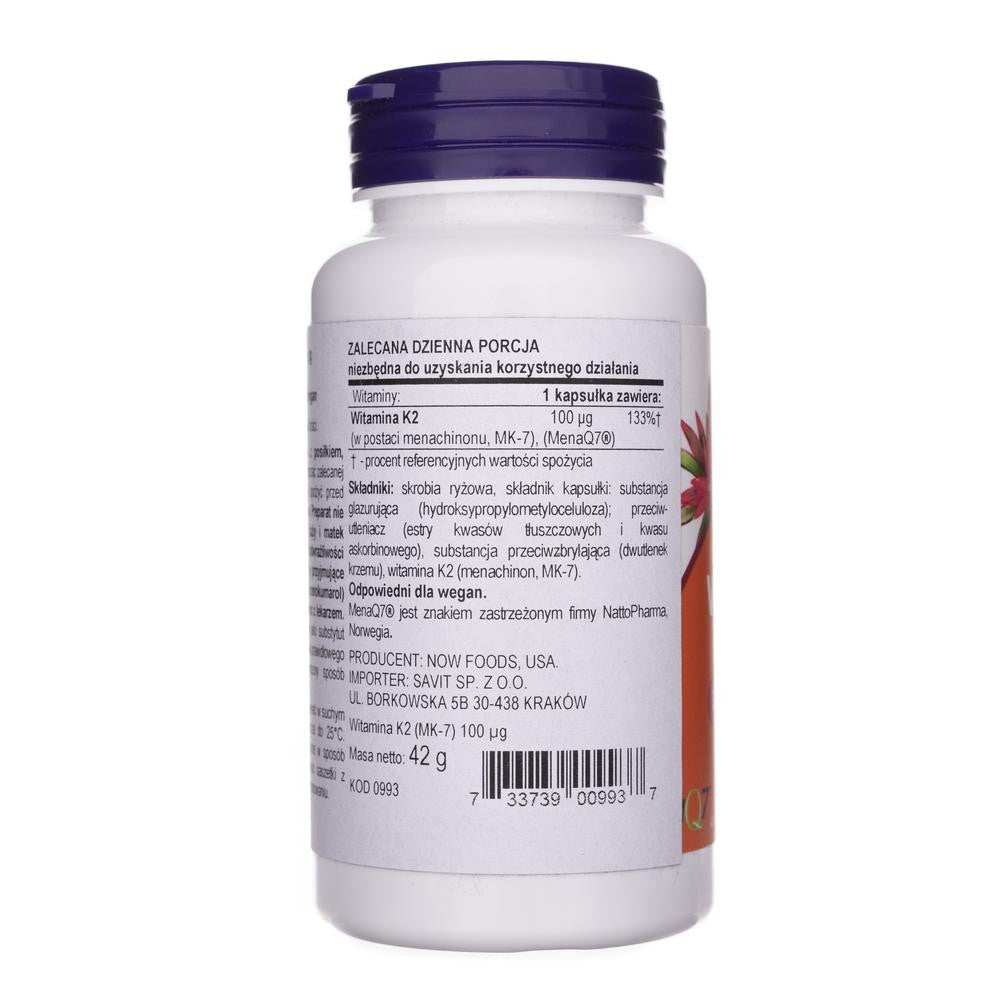 Now Foods vitaminas K2 MK-7 100 mcg - 120 kapsulių