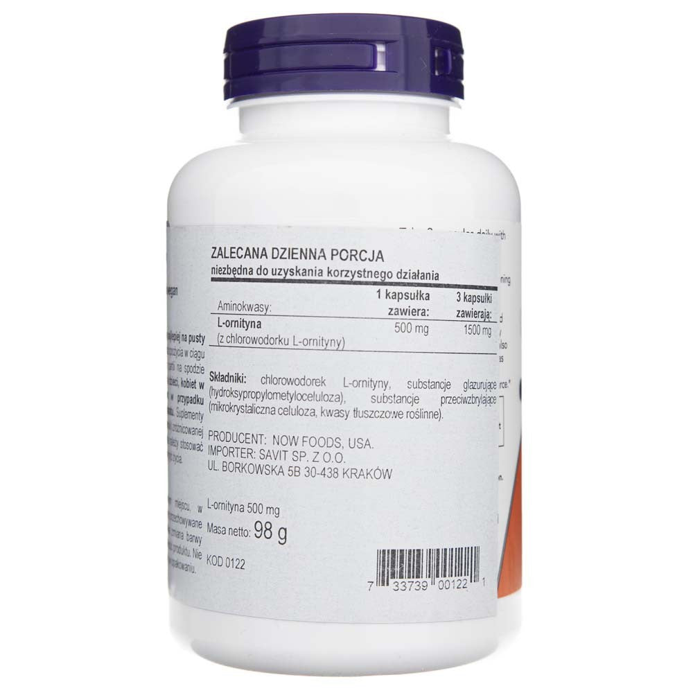 Now Foods L-Ornithine 500 mg - 120 kapsulių