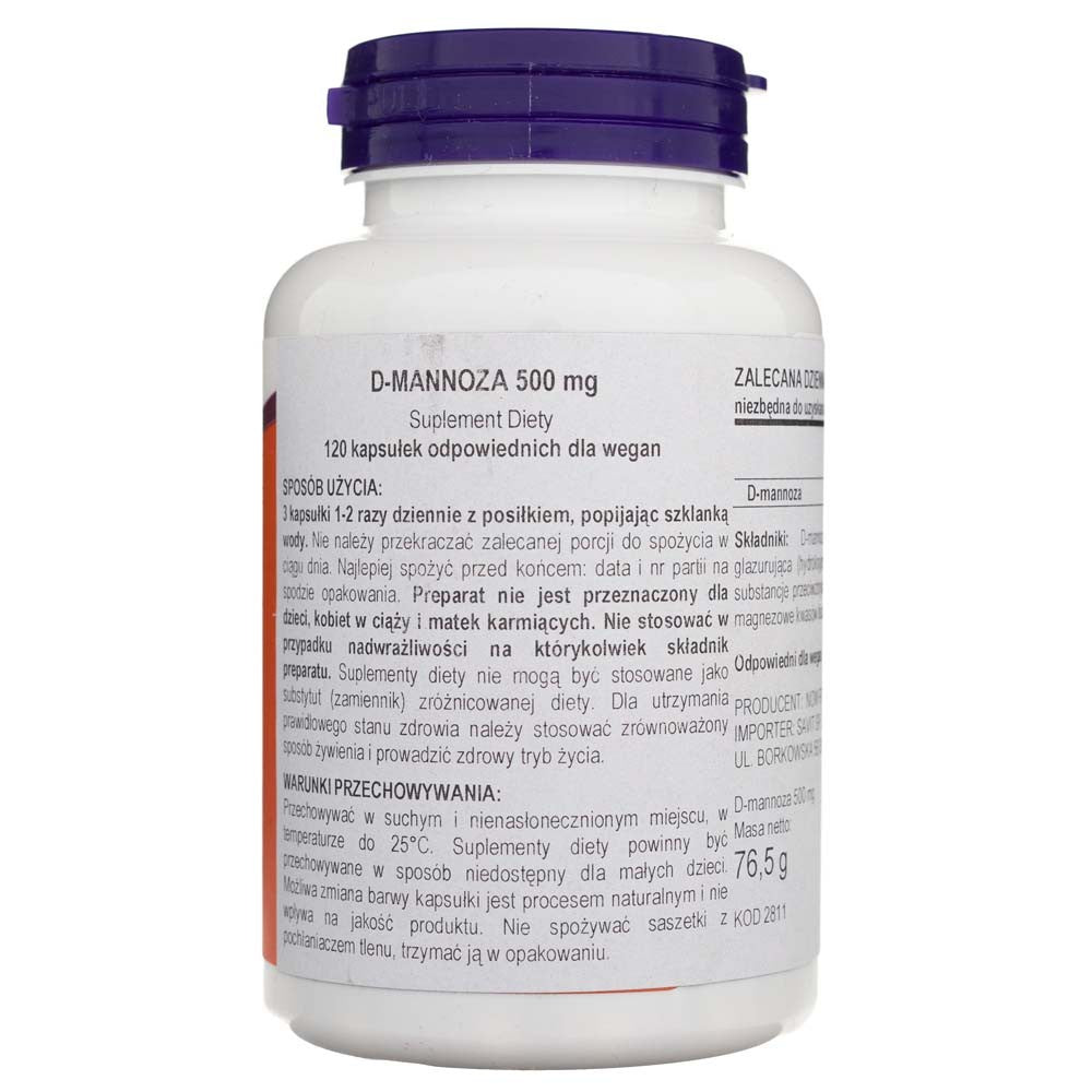 Now Foods D-mannozė 500 mg - 120 kapsulių