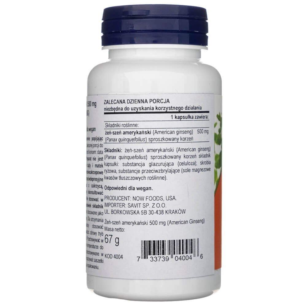 Now Foods amerikietiškasis ženšenis 500 mg - 100 kapsulių