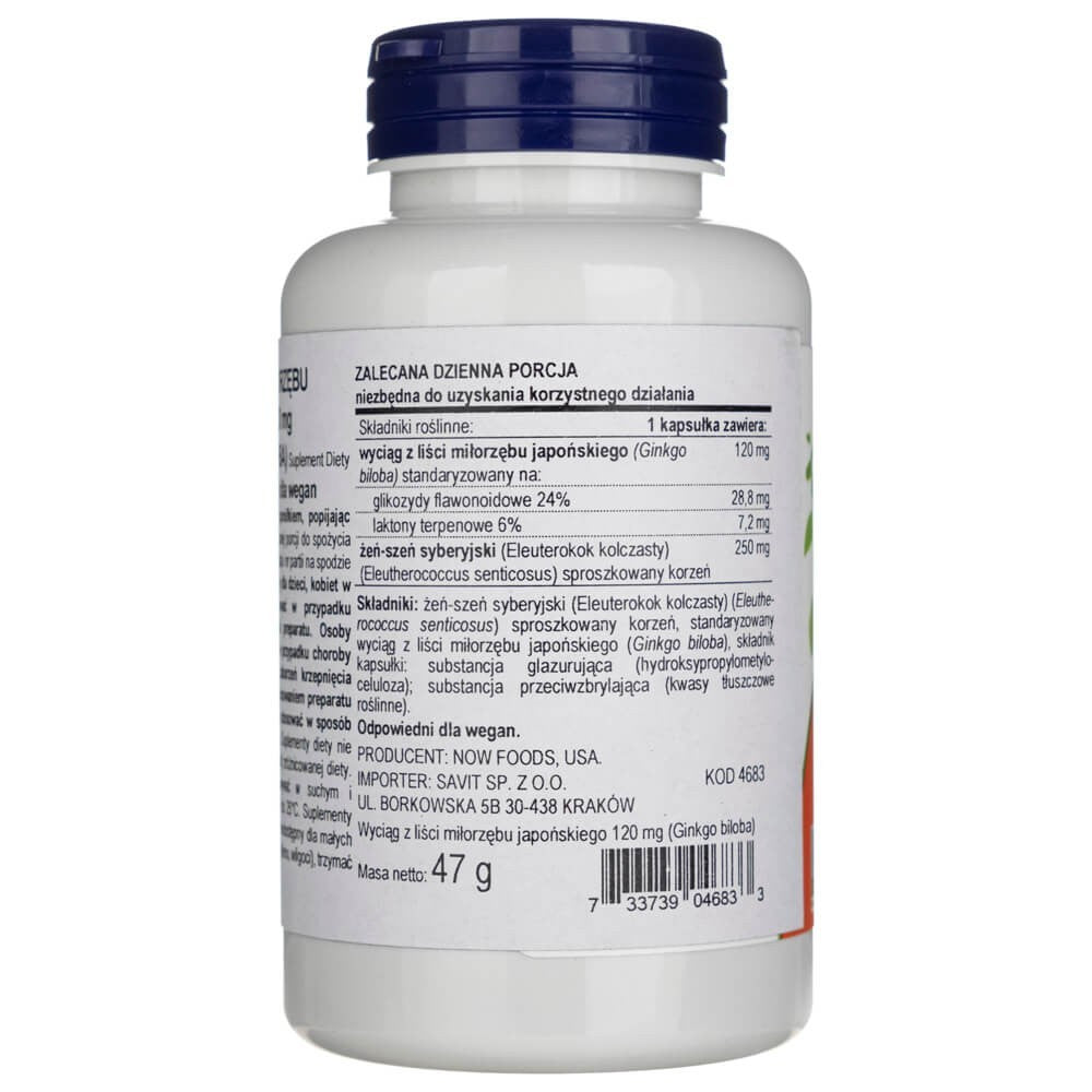 Now Foods Dvigubo stiprumo ginkmedis 120 mg - 100 kapsulių