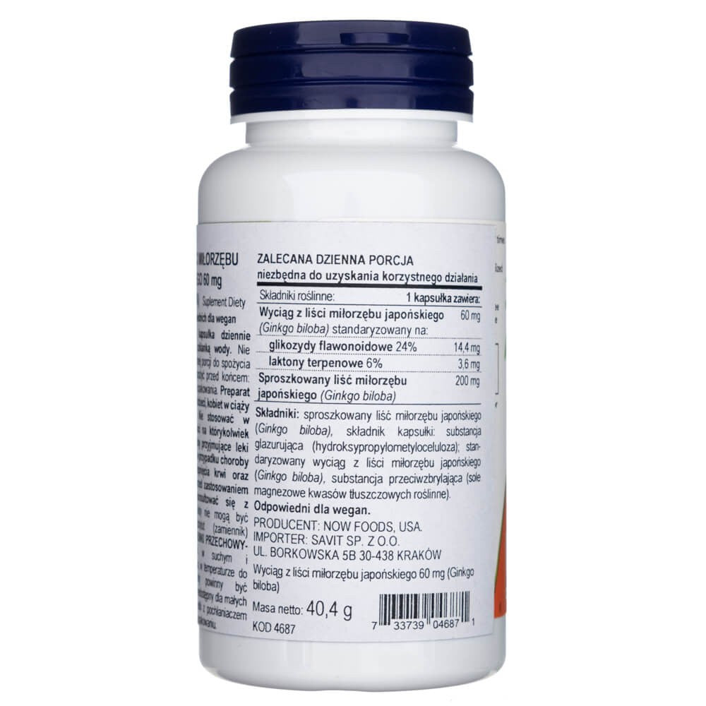 Now Foods Ginkgo Biloba 60 mg - 120 kapsulių - Magnis.lt