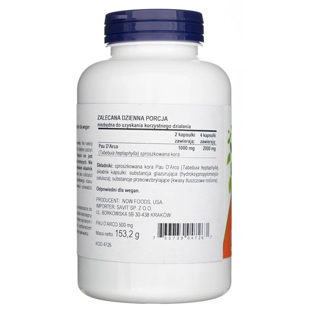 Now Foods Pau D'Arco 500 mg - 250 kapsulių - Magnis.lt