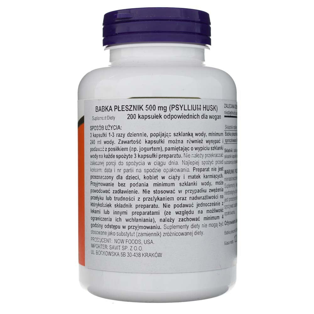 Now Foods Psyllium Husk 500 mg - 200 kapsulių