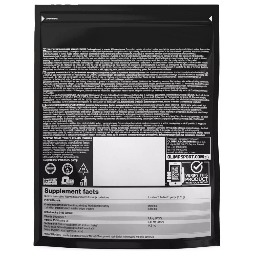 Olimp kreatino monohidrato Xplode milteliai, oranžiniai - 500 g