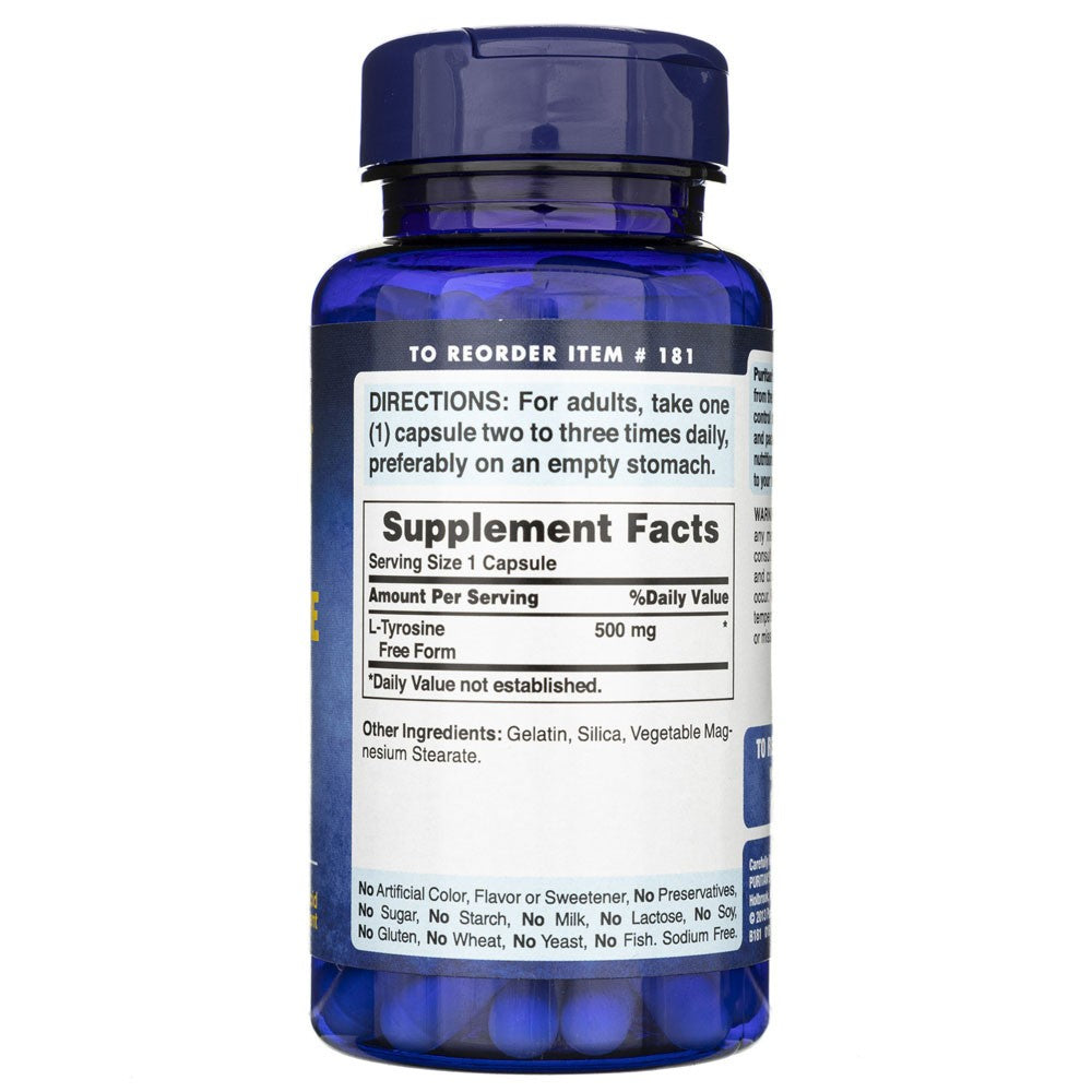 Puritan's Pride L-Tyrosine 500 mg - 100 kapsulių - Magnis.lt
