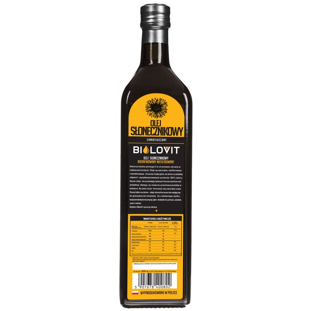 Bilovit Šaltai spaustas saulėgrąžų aliejus - 1000 ml - Magnis.lt