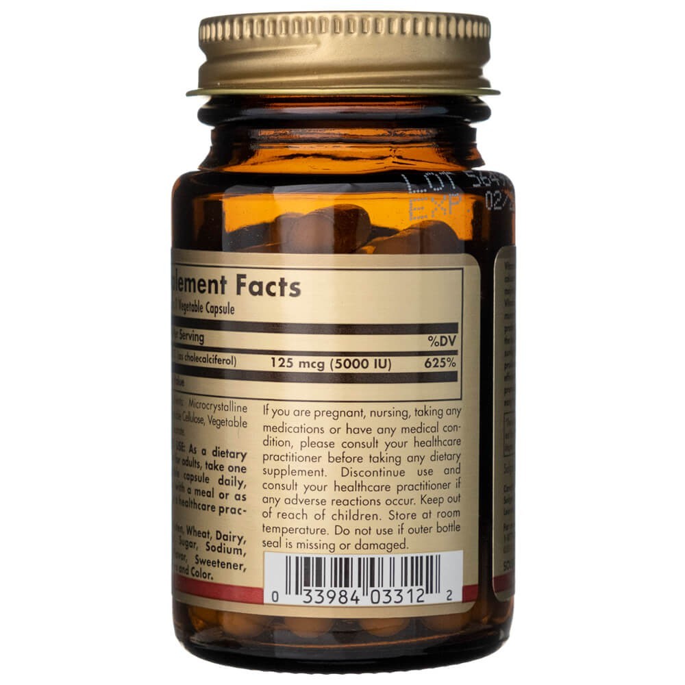 Solgar vitaminas D3 125 mcg (5000 TV) - 60 kapsulių