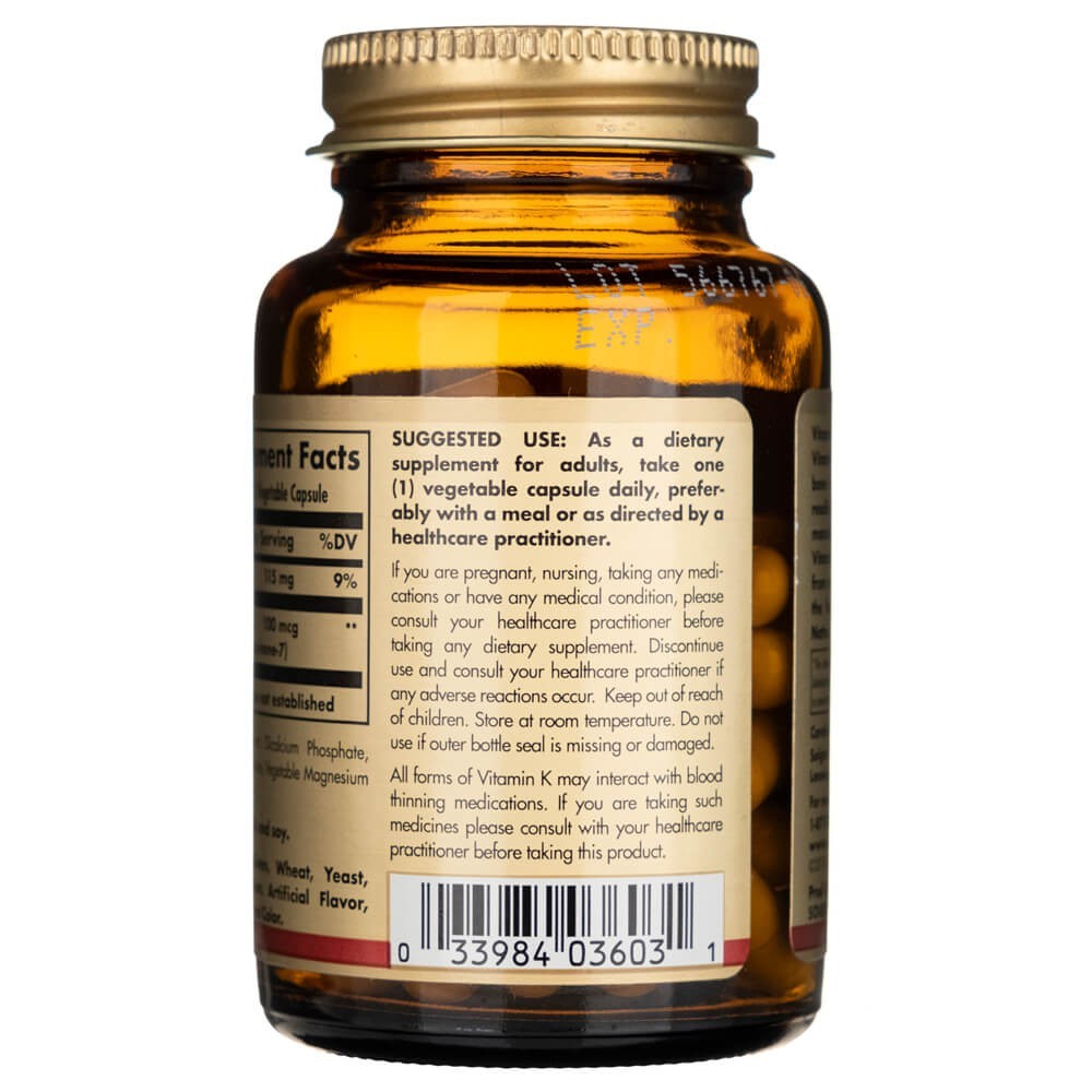Solgar vitaminas K2 MK-7 100 mcg - 50 kapsulių - Magnis.lt