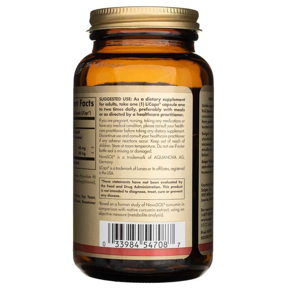 Solgar Full Spcetrum Curcumin skystasis ekstraktas - 90 minkštųjų gelių - Magnis.lt