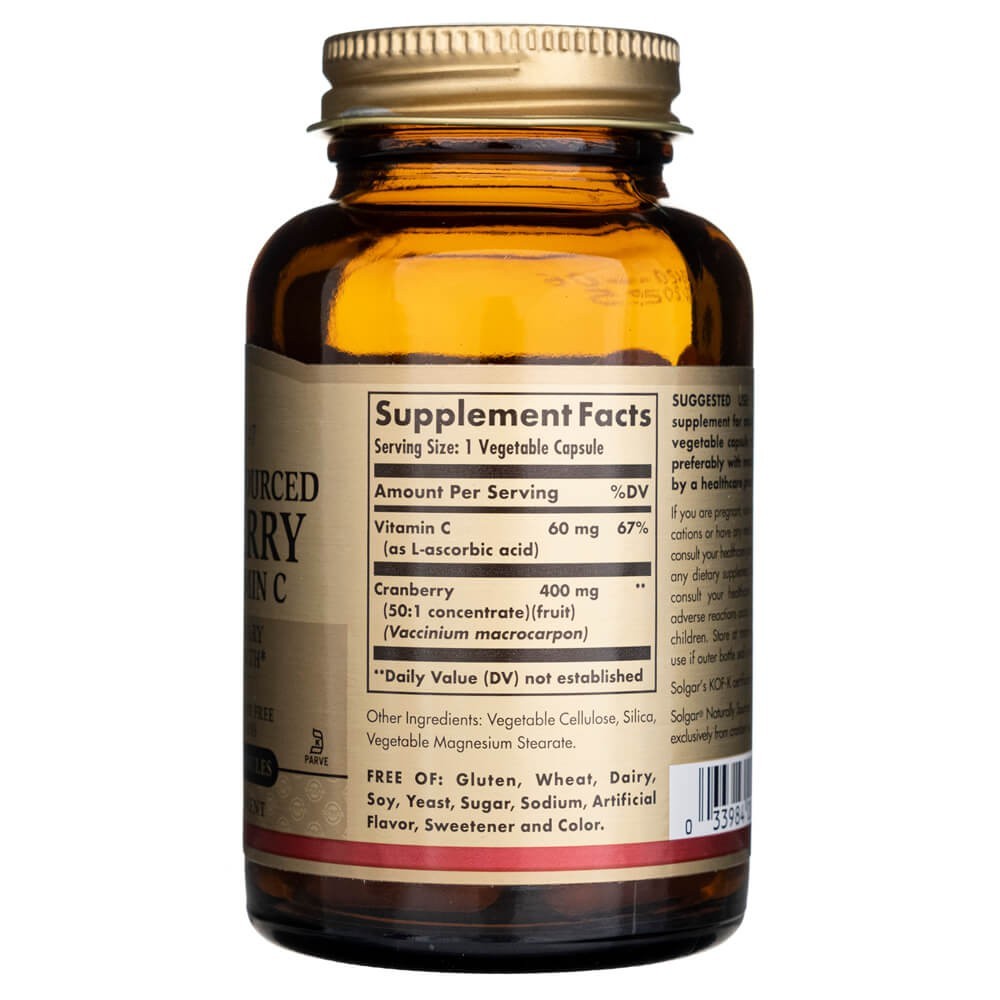 Solgar Natūralios spanguolės su vitaminu C - 60 kapsulių