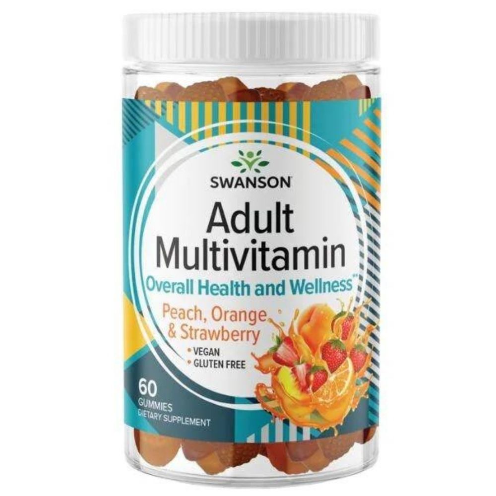 Swanson multivitaminų želė suaugusiesiems, persikų, apelsinų ir braškių - 60 vnt.