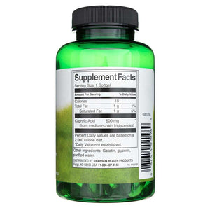 Swanson kaprilo rūgštis 600 mg - 60 minkštųjų gelių - Magnis.lt