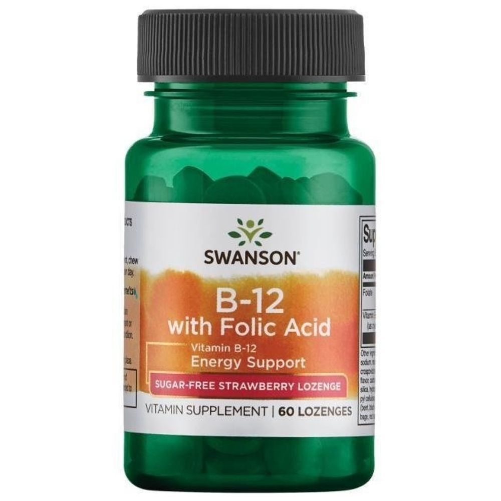 Swanson vitaminas B12 500 mcg, skirtas čiulpti, braškių - 60 pastilių