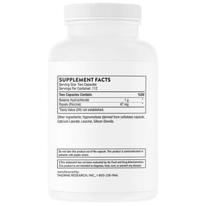 Thorne Research betaino HCL ir pepsinas - 225 kapsulės
