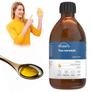 Vitaler's Omega-3 Norvegijos menkių kepenų aliejus, citrinų skonio, 1200 mg - 250 ml