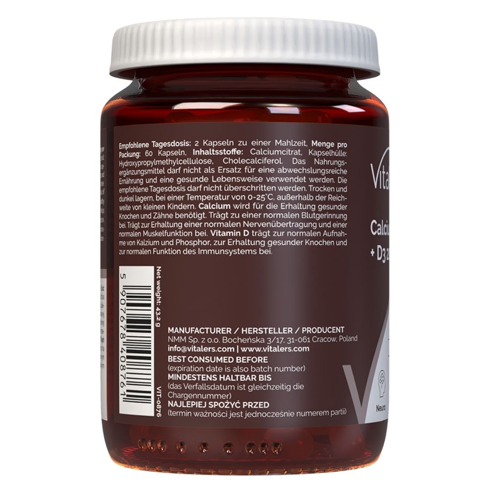 Vitaler's Kalcio citratas 1200 mg + Vitaminas D3 2000 TV - 60 kapsulių