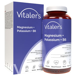 Vitaler magnis 100 mg + kalis 150 mg + B6 6 mg - 120 kapsulių