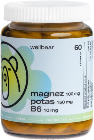Wellbear Magnis 100 mg + Kalis 150 mg + B6 10 mg - 60 kapsulių