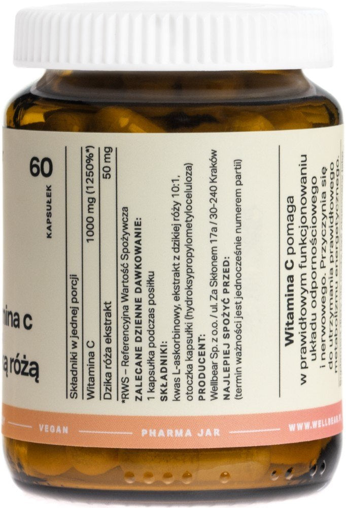 Wellbear vitaminas C su erškėtuogėmis 1000 mg - 60 kapsulių
