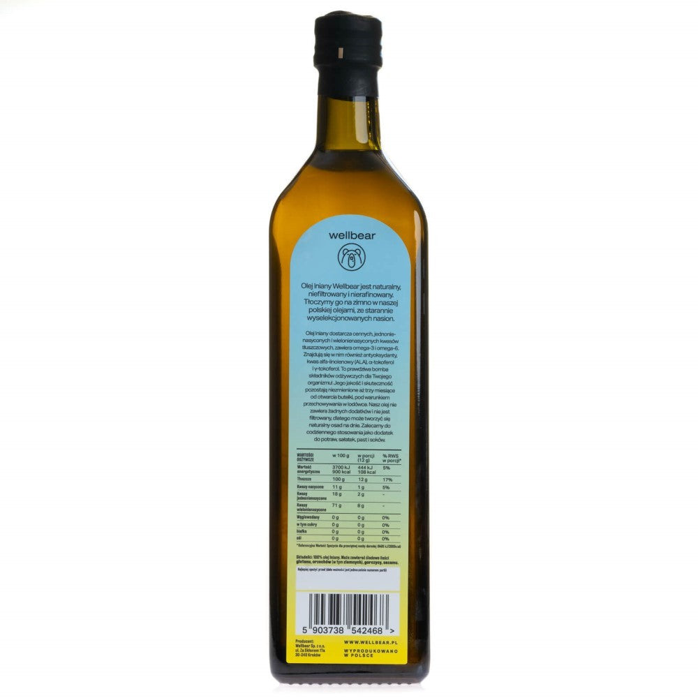 Wellbear Šaltai spaustas linų sėmenų aliejus - 1000 ml