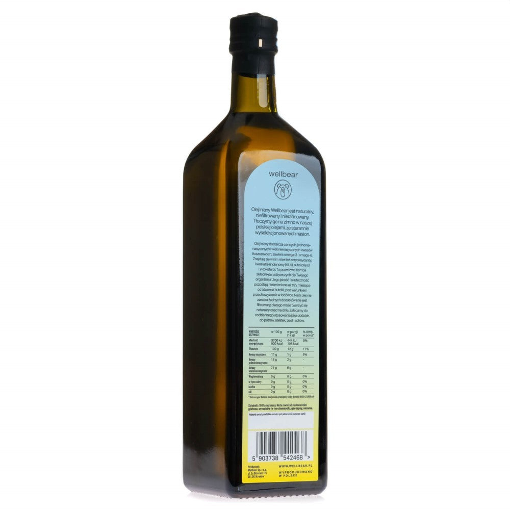Wellbear Šaltai spaustas linų sėmenų aliejus - 1000 ml