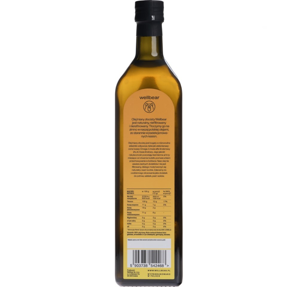 Wellbear auksinis šalto spaudimo linų sėmenų aliejus - 1000 ml