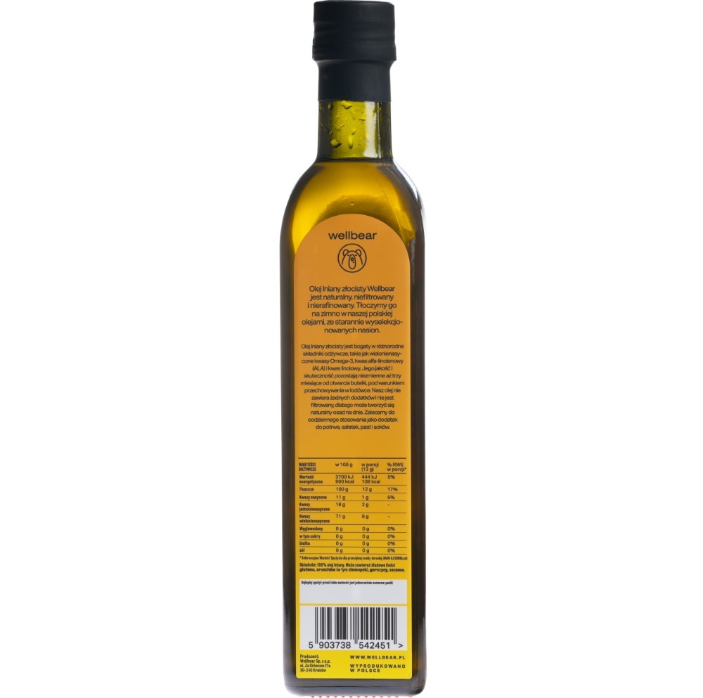 Wellbear Golden šalto spaudimo linų sėmenų aliejus - 500 ml