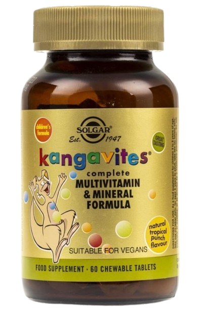 Solgar Kangavites multivitaminai ir mineralai - kramtomi vitaminai ir mineralai tropinių vaisių skonio 60 tablečių