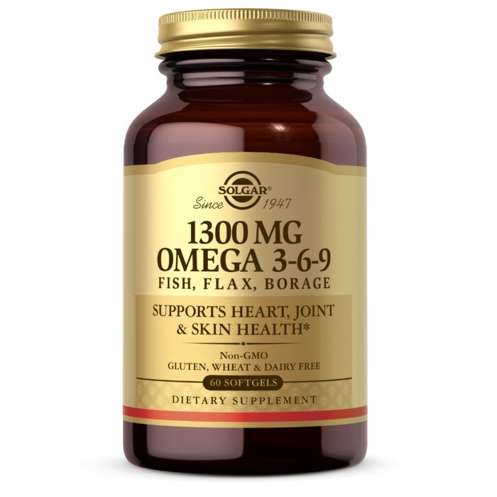 Solgar Omega 3-6-9 žuvis, linai, aguročiai - Omega 3-6-9 iš žuvies, linų sėmenų ir aguročių 60 kaps.