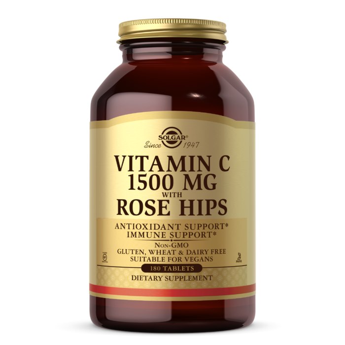 Solgar vitaminas C 1500 mg su erškėtuogėmis - vitaminas C 1500 mg su erškėtuogėmis 180 tablečių