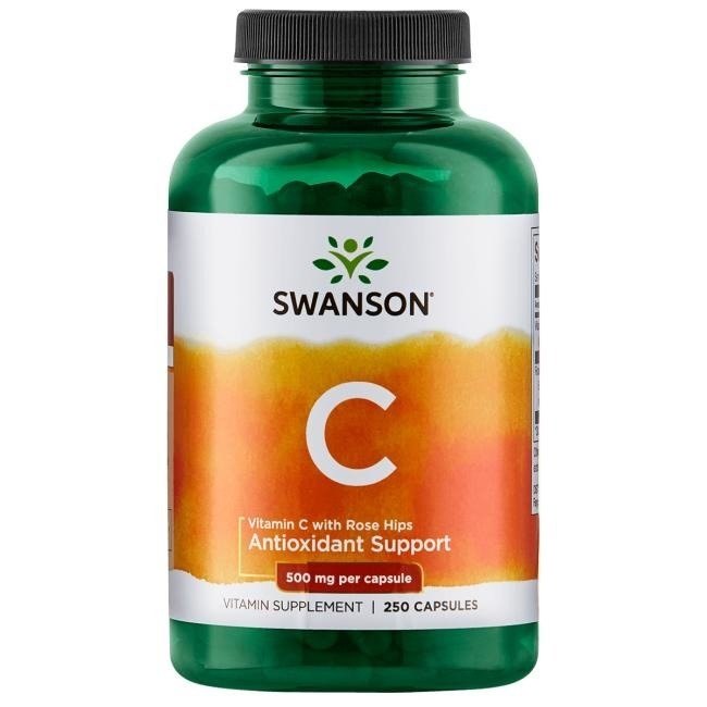 Swanson vitaminas C 500 + erškėtuogės 250 kapsulių