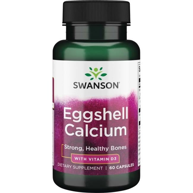 Swanson Kiaušinio lukšto kalcis su vitaminu D3 60 kapsulių