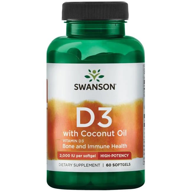 Swanson D3 su kokosų aliejumi 60 kapsulių