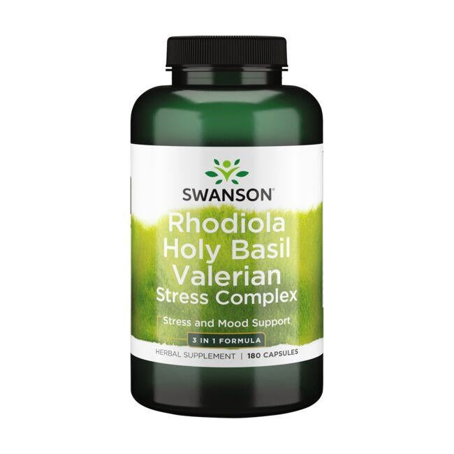 Swanson streso kompleksas - rodiolės, šventojo baziliko ir valerijono 180 kaps.