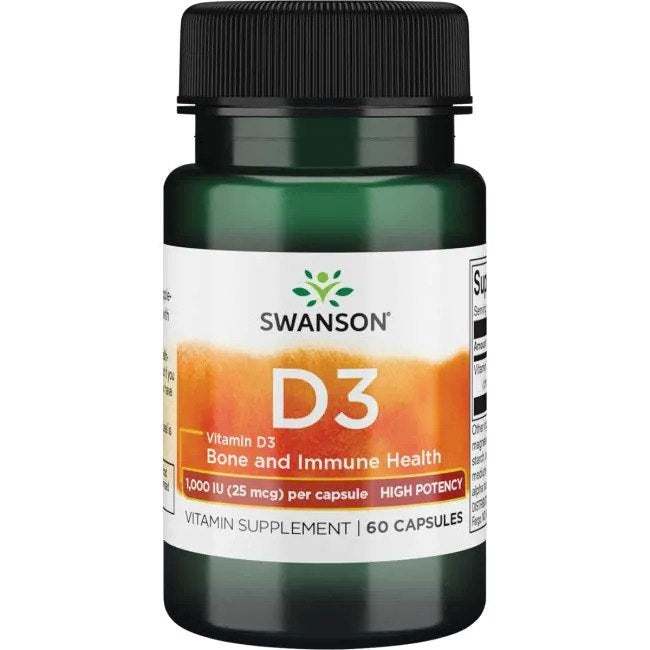 Swanson vitaminas D3 1000 TV 25 mcg 60 kapsulių