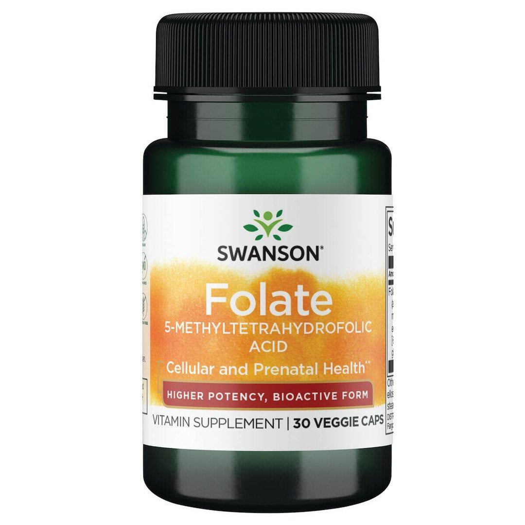 Swanson folato kvatrefolio 5-metiltetrahidrofolio rūgštis 800 mcg - folio rūgštis 30 kapsulių