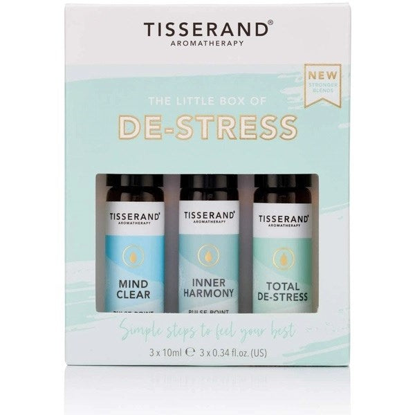 TISSERAND AROMATERAPIJA Maža streso mažinimo dėžutė – rutulinių eterinių aliejų rinkinys atsipalaidavimui 3 x 10 ml
