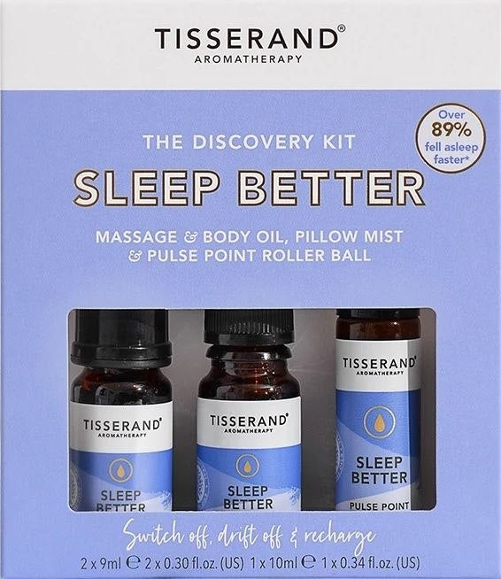 TISSERAND AROMATHERAPY miego gerinimo rinkinys Discovery Kit“ – būtiniausių produktų rinkinys geram nakties miegui 2 x 9 ml, 1 x 10 ml