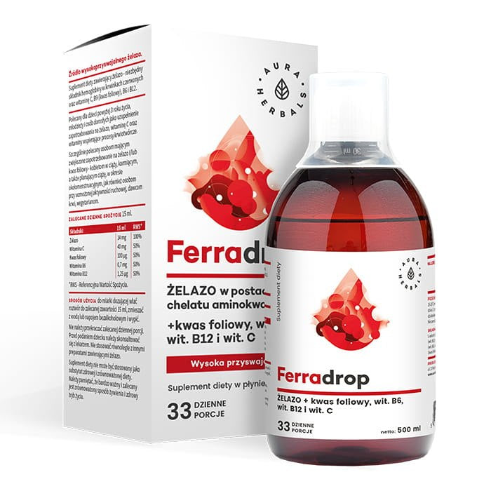 AURA HERBALS Ferradrop - geležies ir folio rūgšties skystis 500 ml