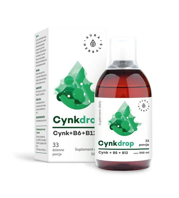 AURA HERBALS Cynkdrop - cinko su vitaminais B6 ir B12 skystoje formoje 500 ml